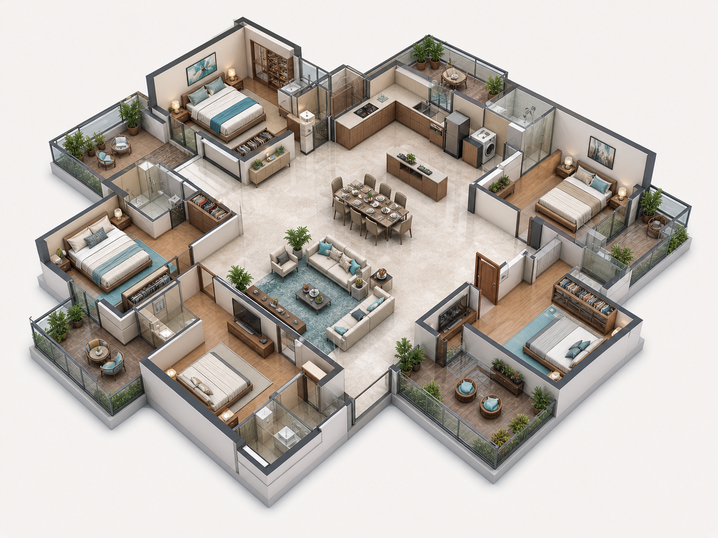Generic conceptual 4 BHK apartment planning study