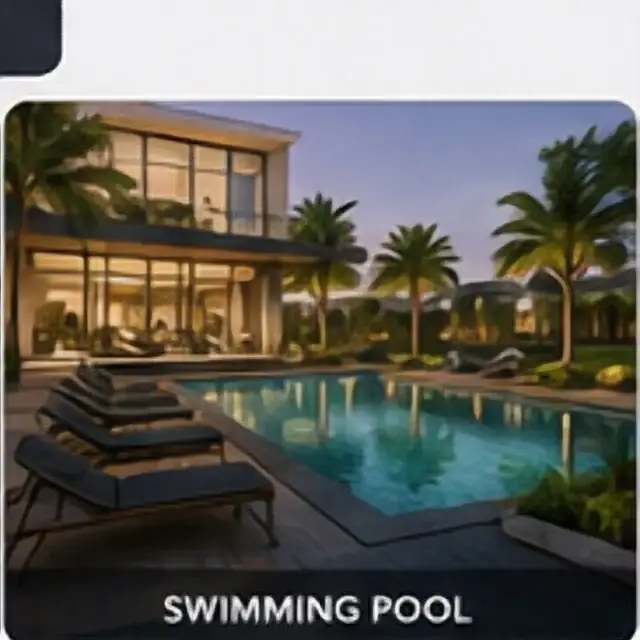 Swimming pool with deck seating and planted edges