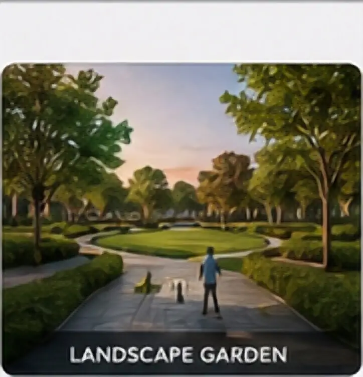 Shaded garden walkway through planted community open space